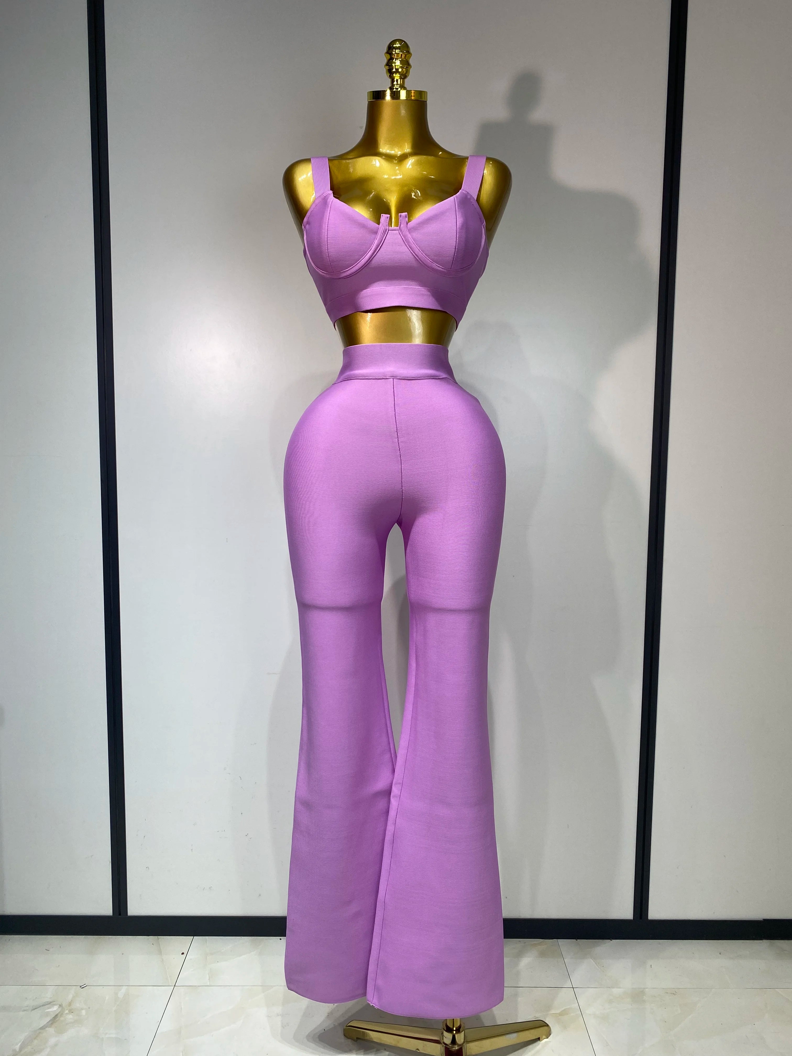 Women Sexy Bandage Crop Top Pant Set Evening Party Club Luxury Birthday High Street Fashion Elegant Luxury Birthday Outfit ﻿