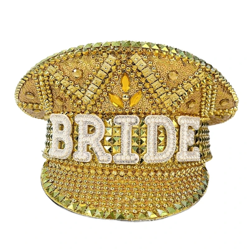 Rhinestones Bridal Hat for Wedding Glittering Fedora Sequin Hat Novelty-Party Hat Holiday Captain Hat for Bridal Shower 57 60cm