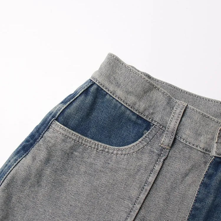 Casual Patchwork Denim Trousers For Women High Waist Hit Color Straight Wide Led Jeans Female Fashion Autumn Clothing New