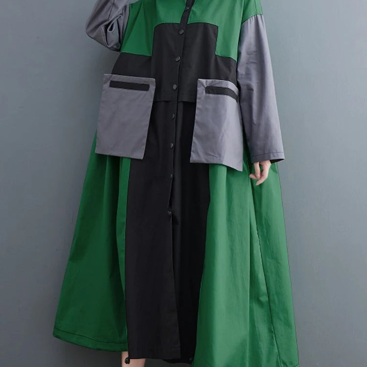 Patchwork Shirt Dresses For Women's Autumn Spring Minority Y2k Contrast big size Dress With Long Sleeve