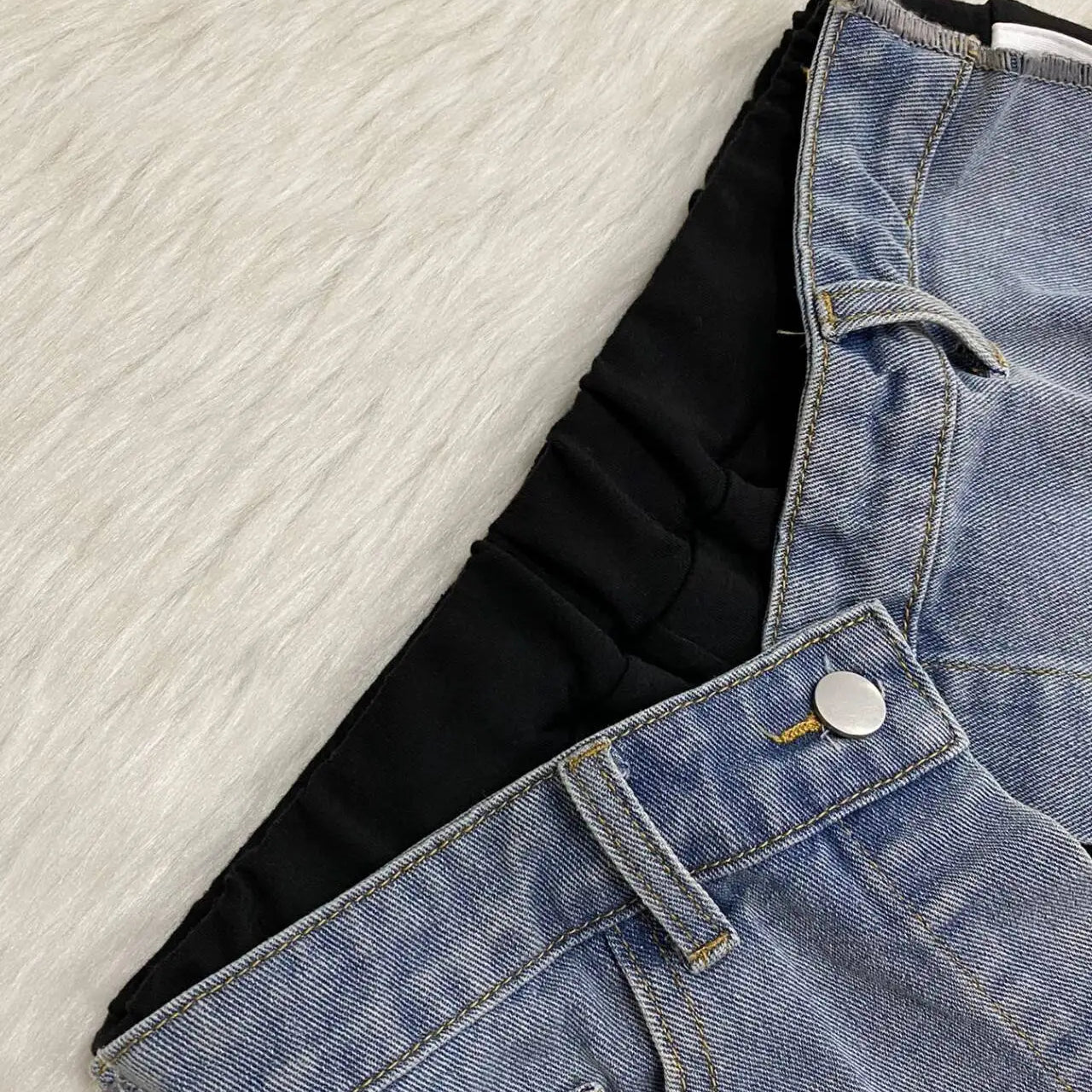 CM.YAYA Fashion Women Denim Patchwork Pocket Side Wide Leg Loose Jogger Pants 2024 Active Jean Splicing Sweatpants Trousers