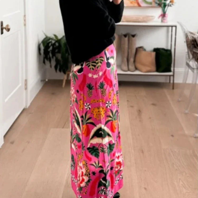 Spring/Summer New Street Tropical Plant Print Retro Half Skirt Women's Elegant Lower Half Colored Printed Half Skirt