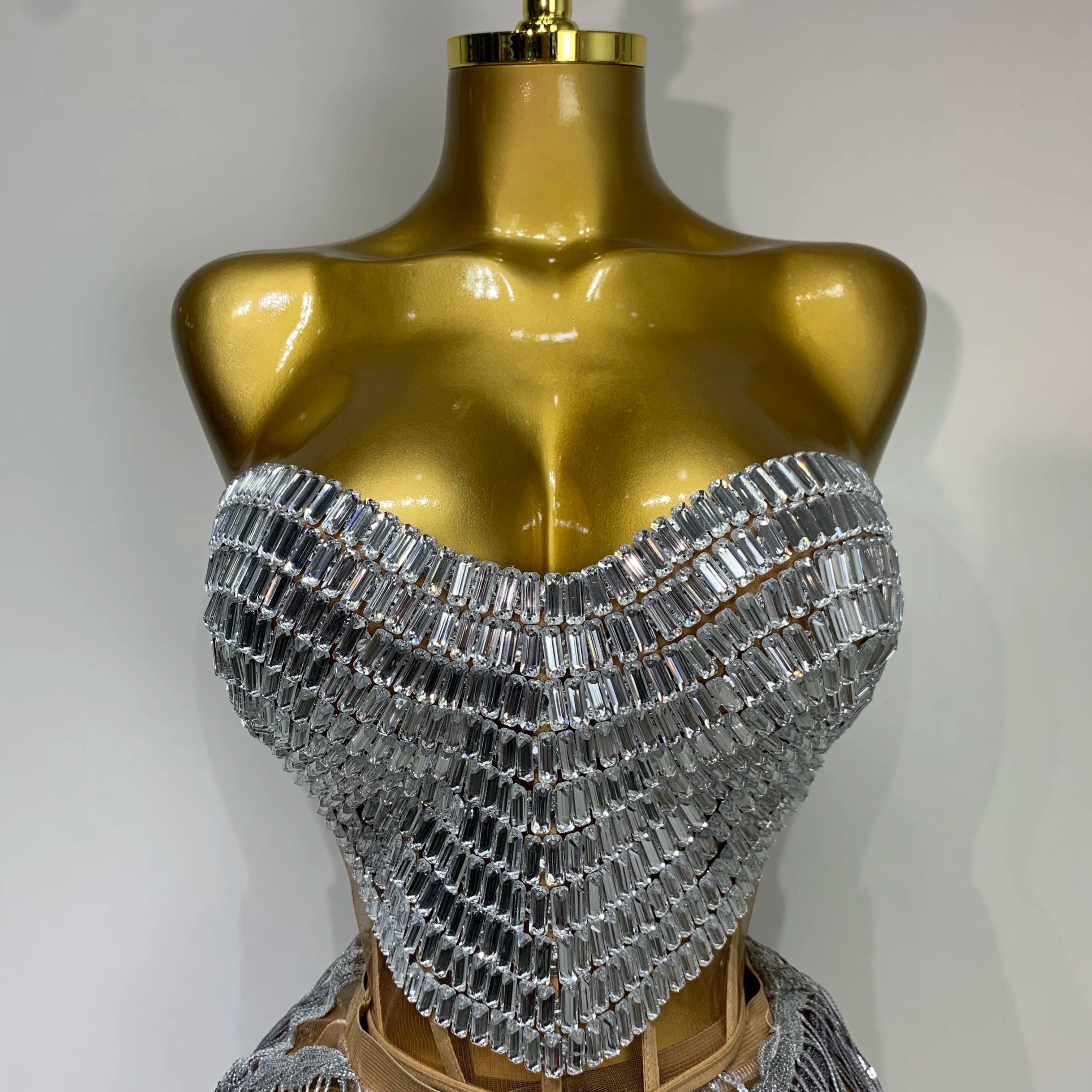 Sexy Sparkly Diamond Tassel Two Piece Set Women Evening Party Luxury Birthday Nightclub Singer Dancer Performan Stage Costume