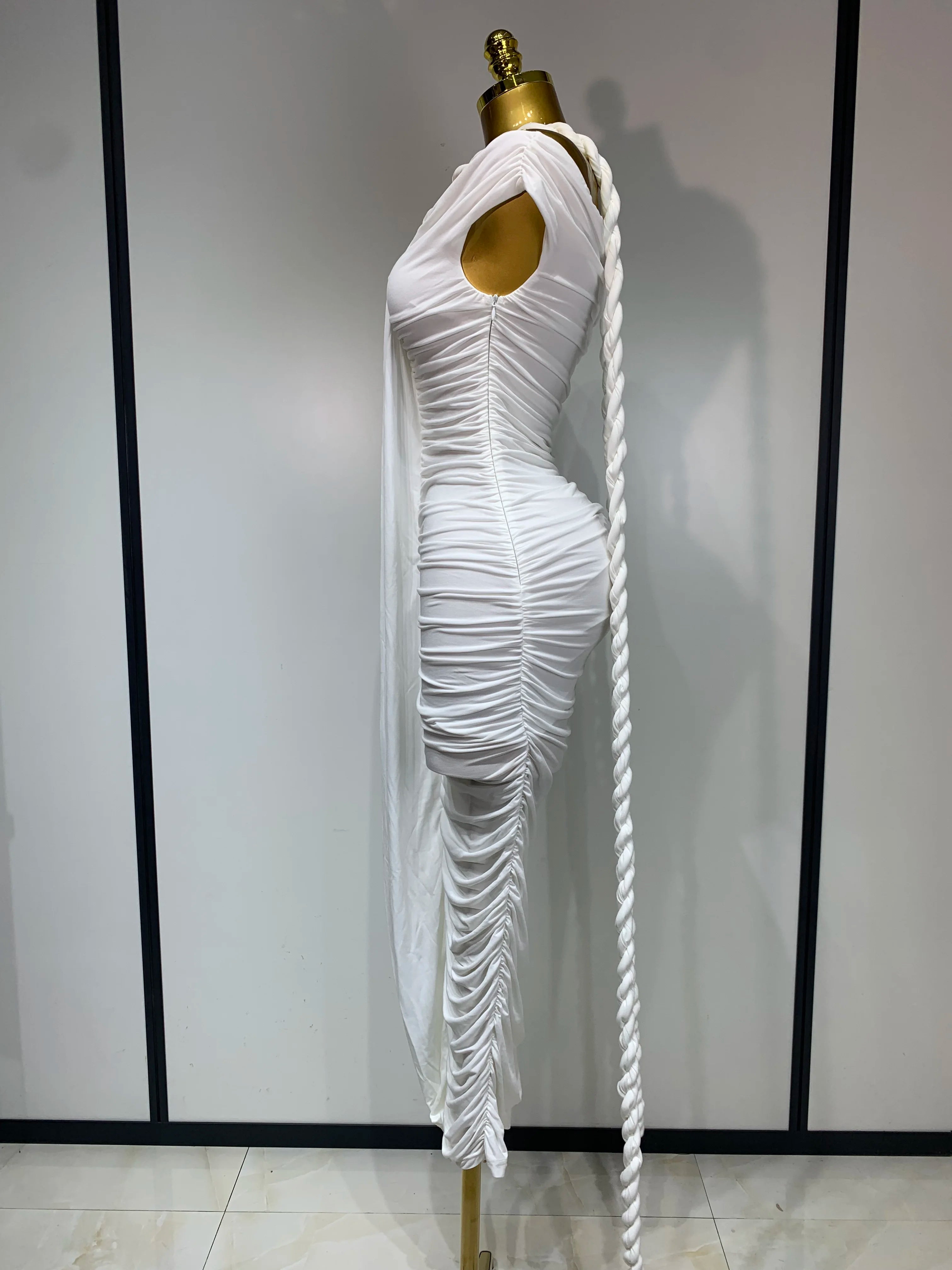 2025 New Arrival White Women Sexy Off Shoulder Bodycon Mesh Long Dress Nightclub Party Evening Fashion Birthday Dress Vestido