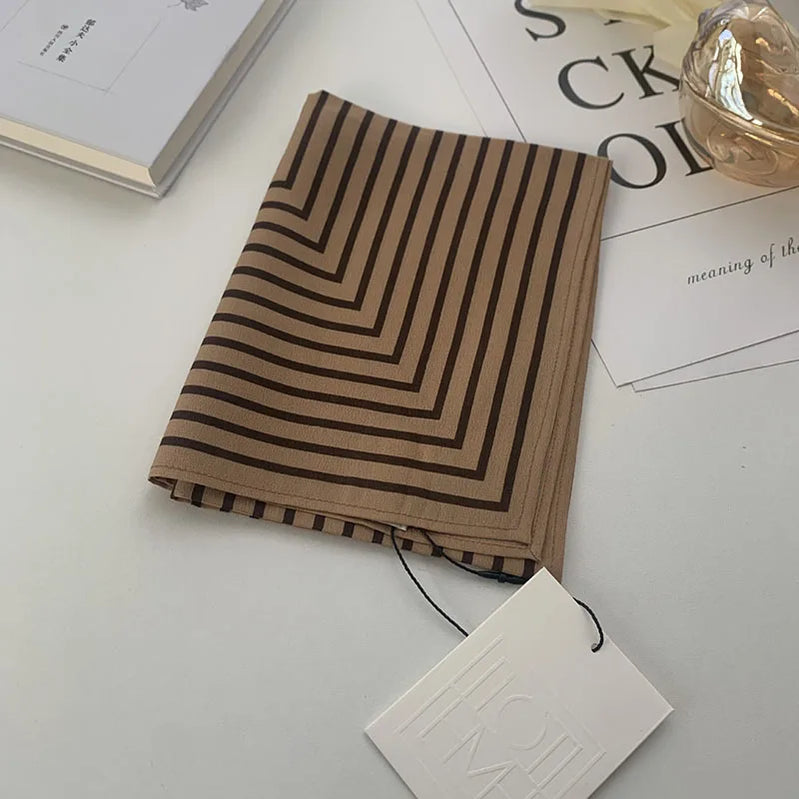 Letter Stripe Printted Silk Square Scarf For Women 100% Silk Headscarf Bandanas Brand Female Fashion Neckerchief Designer Scarve