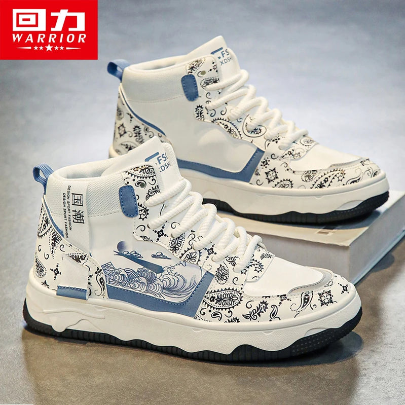 Warrior Men's Sneakers Casual Leather Skateboar Shoes - Fashion High Top Shoes For Men Para Walking Sneaker