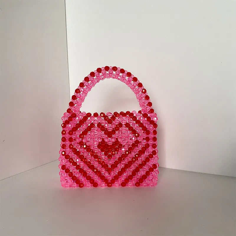 Beading Handmade Fashion Exquisite Shopping Totes Bags Female Pink Love Handbag for Women Party Dinner Valentine's Day pink