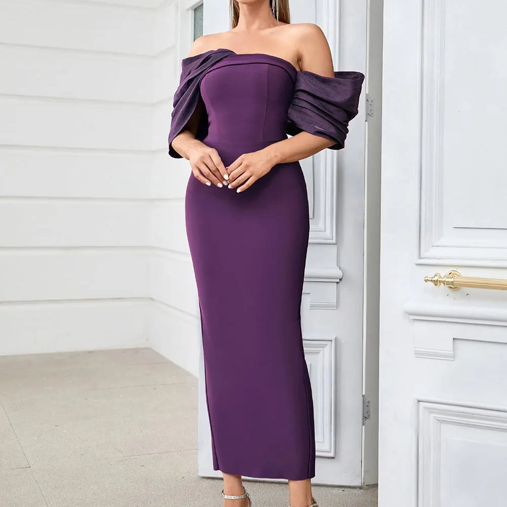 2025 Sexy Women'S Bandage Dresses Strapless Raglan Sleeves Bodycon Backless Midi Dress Celebrity Evening Club Party Vestitos