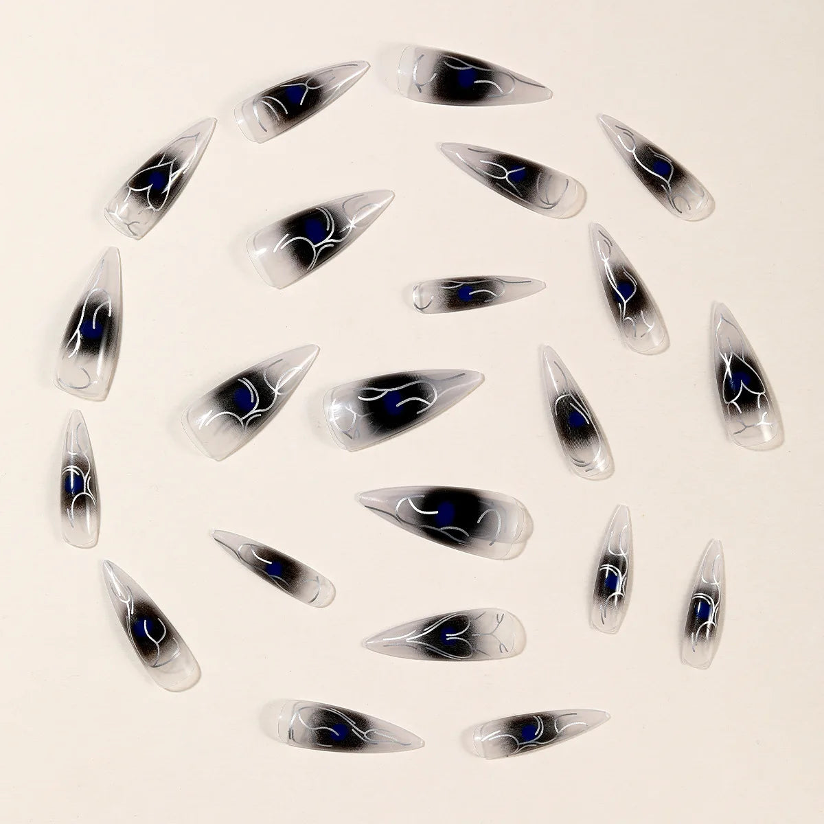 24pcs Gothic Dark Style Fake Nail Tips Punk Metal Butterfly Almond Press on Nail Wearable Detachable Spice Girl False Nails