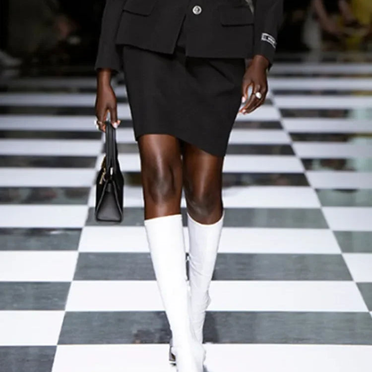 Women's Spring/Summer New Knee Long Women's Boots Fish Mouth Side Zipper Elastic Mid Sleeve Boots 44 Large Women's Boots white