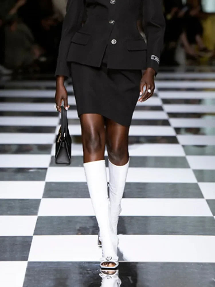 Women's Spring/Summer New Knee Long Women's Boots Fish Mouth Side Zipper Elastic Mid Sleeve Boots 44 Large Women's Boots white