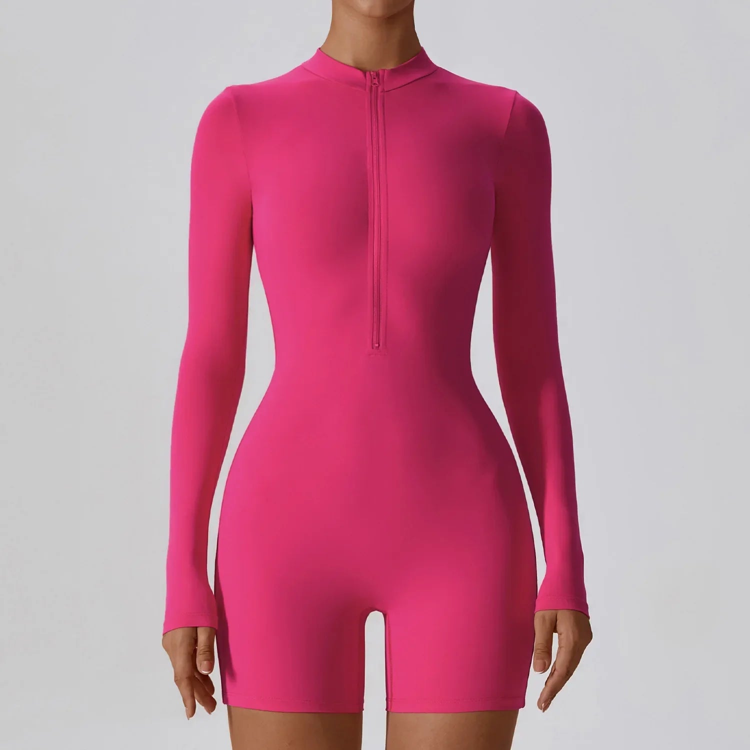 Yoga Jumpsuit Women Seamless Sports Zipper Jumpsuit Set Gym Long Sleeve Fitness Suit Elastic Gym Workout Bodysuit Athletic Wear Hot pink