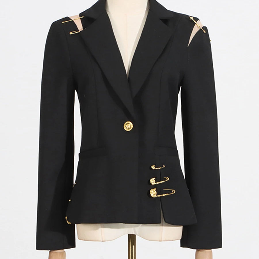 TWOTWINSTYLE Slimming Spliced Paper Clip Elegant Jackets for Women Lapel Long Sleeves Patchwork Button Jacket Female Fashion New