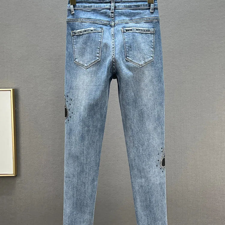 Butterfly Sequins Jeans Women Bling Bling Spring Autumn Woman High Waist Pencil Denim Pants