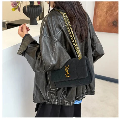 2025 New Women's Chain Strap Crossbody Bag Autumn Winter Vintage Shoulder Purse Chic Aesthetic Soft PU Leather Casual
