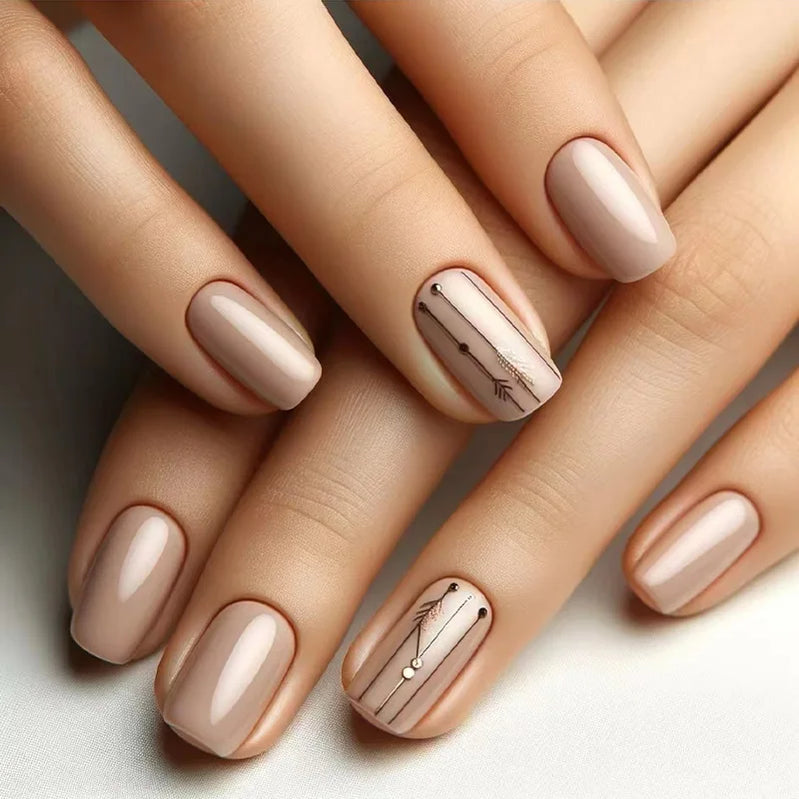 24Pcs Fashion Fake Nails Press on Long Ballet False Nails Art with Flower Design Brown Detachable Full Cover Nail Tips Manicure