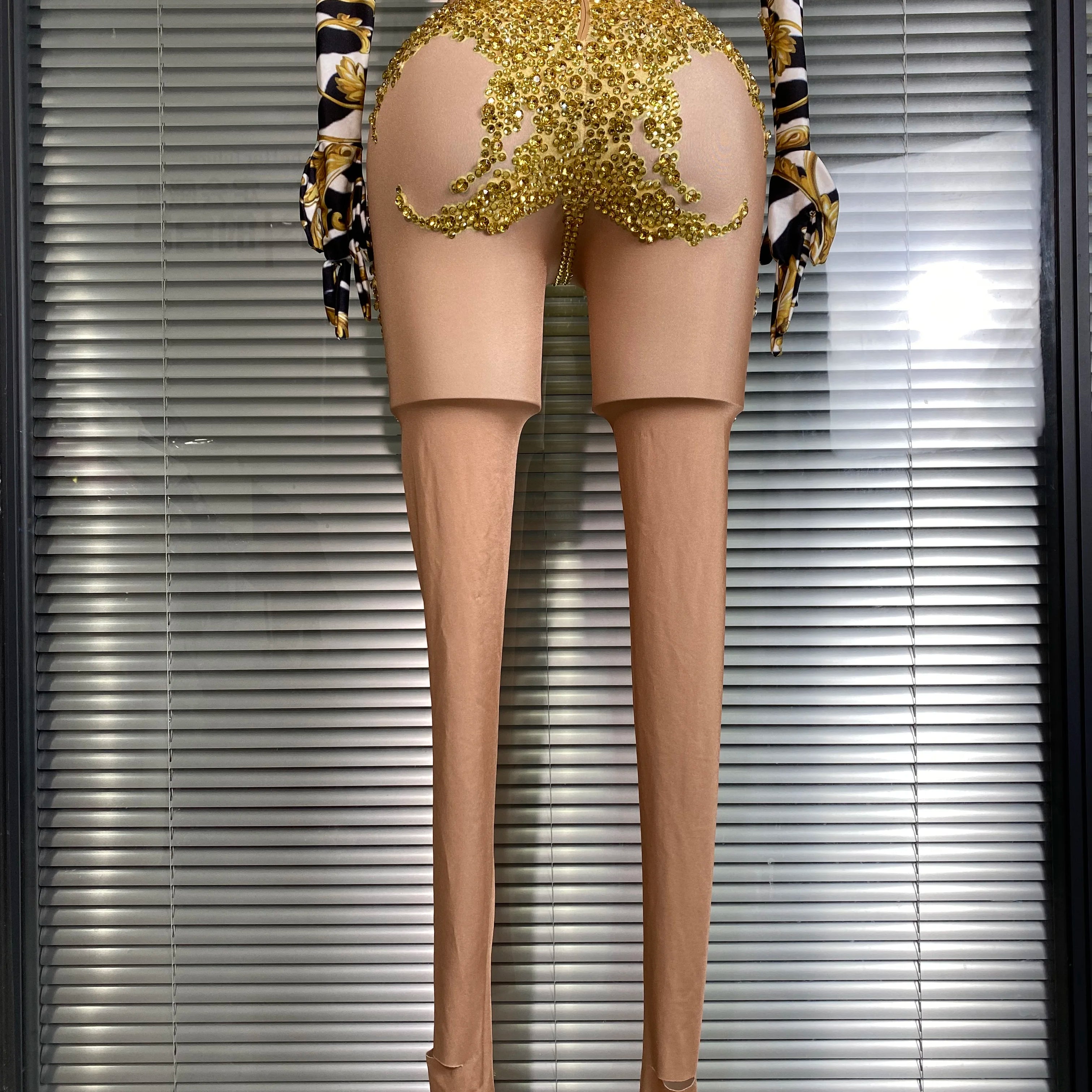 Women Sexy Skin Gold Bodycon Jumpsuit Celebrity Designer Singer Dancer Night Club Rompers