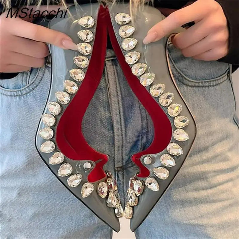 2025 Runway Women Pumps Crystal Metal Decoration High Heels Sandals For Women Luxury Designer Nightclubs Banquets Female Shoes