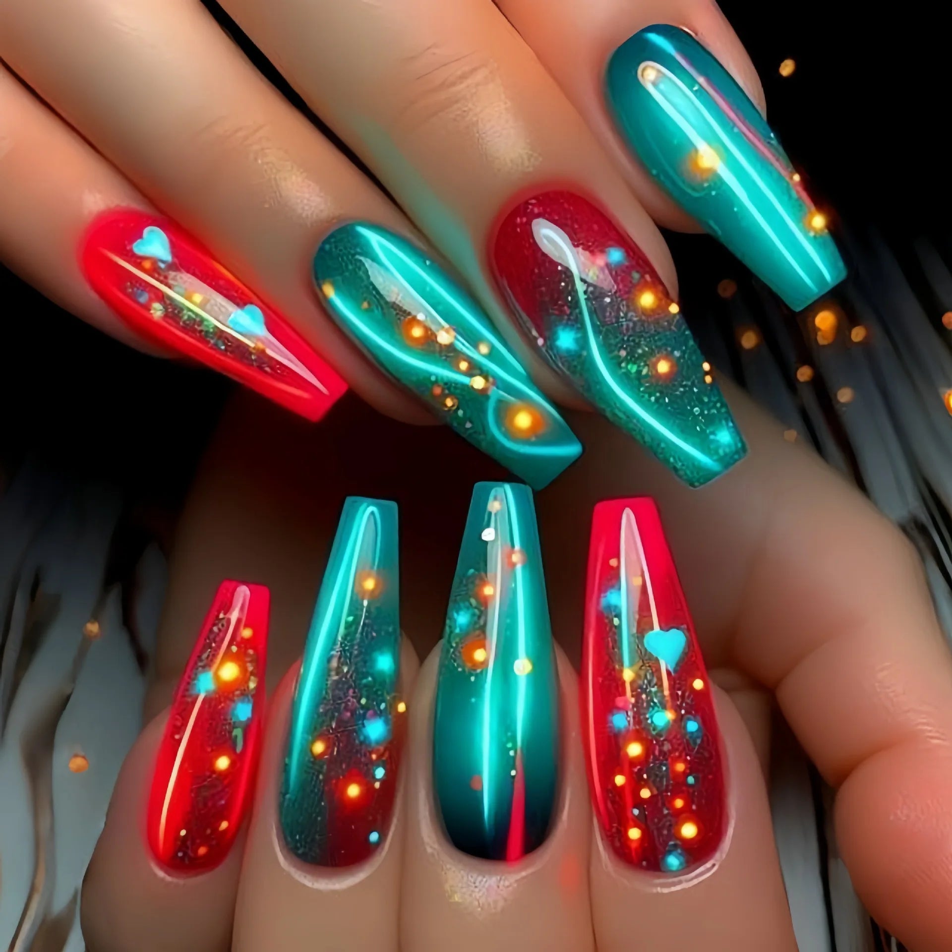 24pcs/set Short medium long fake nails colorful gradient Y2K sunset heart leopard print square ballet tips press on false nail