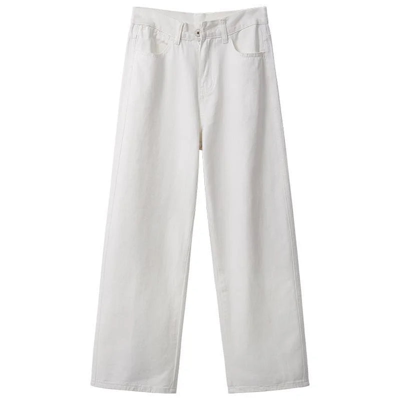 Autumn Spring Jeans Women Denim Pants Vintage Straight Trousers Fashion Female White Black Solid Loose Casual Wide Leg Pants