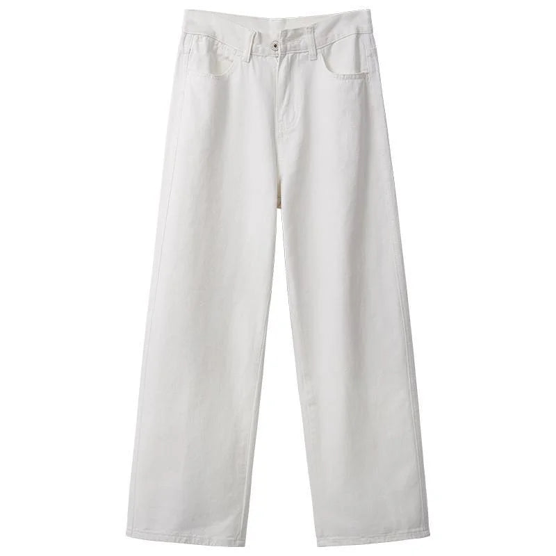 Autumn Spring Jeans Women Denim Pants Vintage Straight Trousers Fashion Female White Black Solid Loose Casual Wide Leg Pants