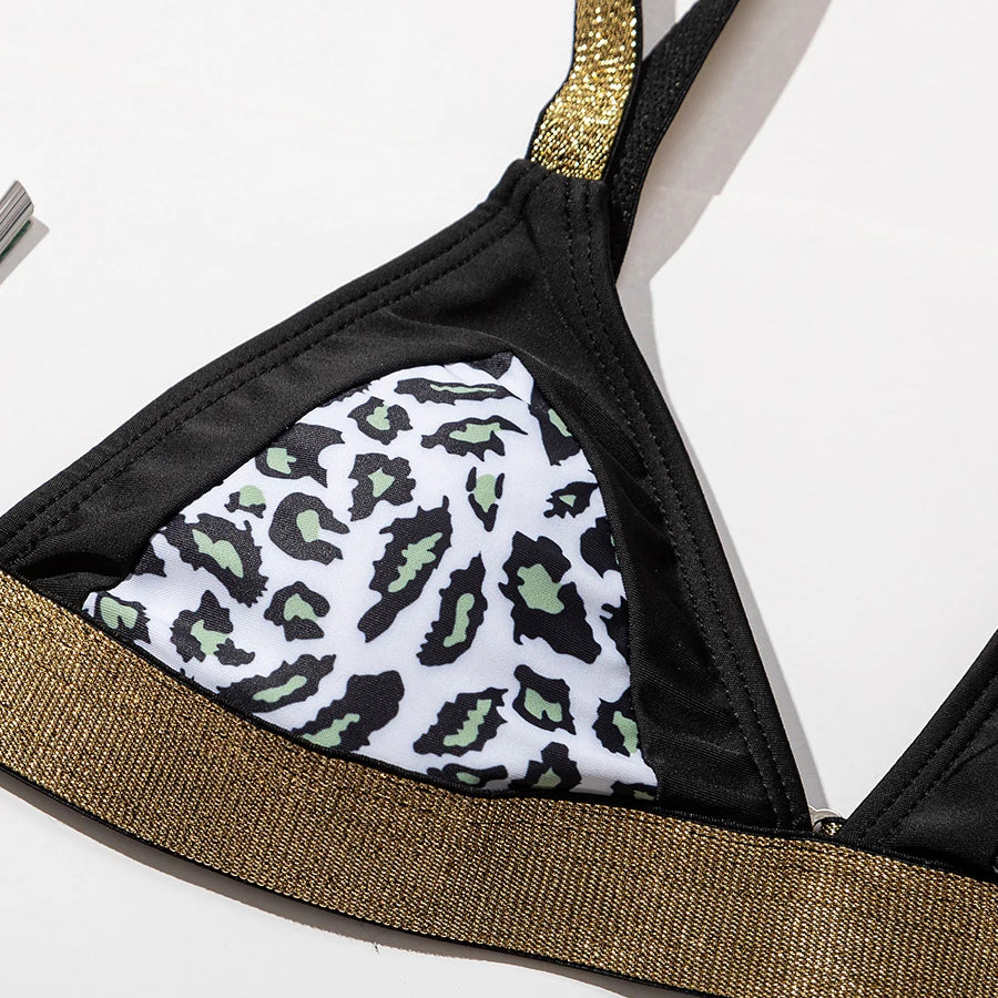 2024 New leopard Printed bikini Golden wire suspender Bikini Sets fashion Swimsuit Women Beachwear Female Swimwear Bathing Suits