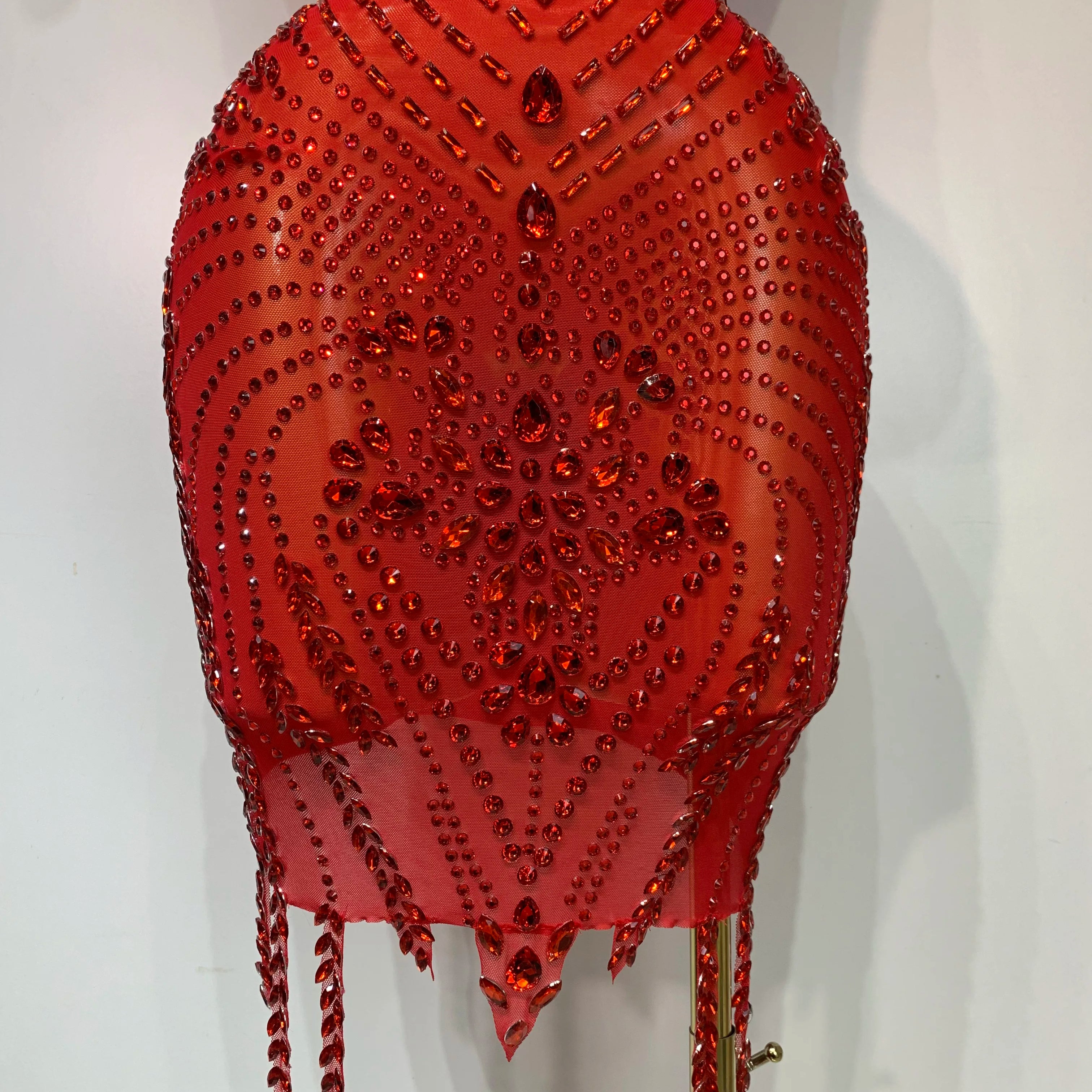 Sparkly Rhinestone Mesh See Through V Neck Dress Women Sexy Performance Stage Costume Evening Party Club Luxury Birthday Outfit