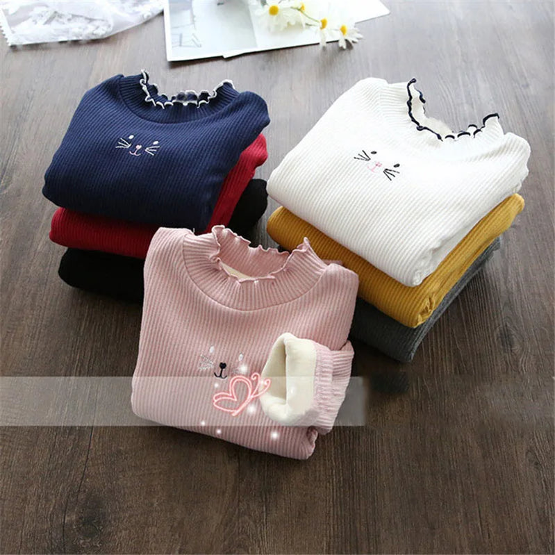 Fashion Girls Sweaters 2024 Winter Children Clothes Cartoon Kids Tops Warm Velvet Thick Kids Sweater Girls Outwear Sweater