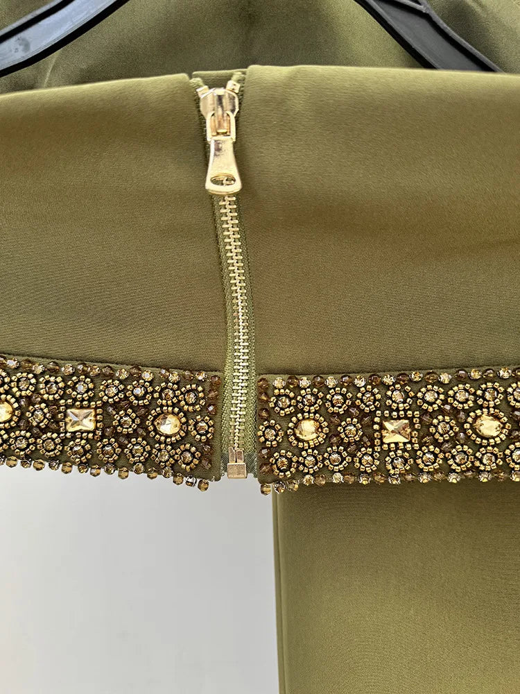 Spring Women Sexy Beading Tank Tops High Split Bodycon Long Skirts Set Elegant Evening Party Birthday Dress Vestido