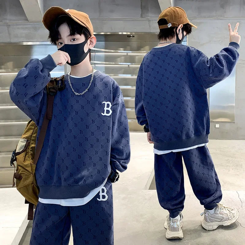 Children Loungewear Suits for Boys Round Neck Sweater and Pants 2Pcs Outfit Sets Junior Kids Letter Sports Clothes Tracksuit