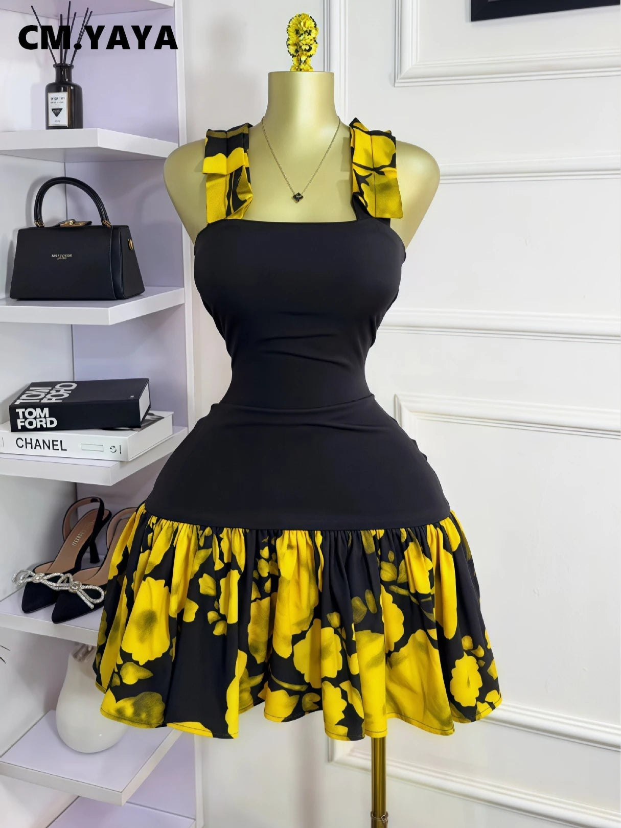 CM.YAYA Women Tie Dye Printed Patchwork Sleeveless Big Swing Bodycon Mid Mini Dress 2025 Vacation Sexy Party Evening Dresses