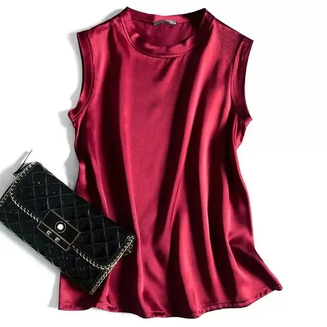 Women Korean Fashion Satin Office Lady Tank Top Summer ice Silk Tank Top Solid comfortable elegant wild shirt Black White Pink Claret