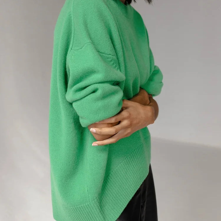 Basic Sweaters For Women Oversize O Neck Knitted Pullovers Autumn Winter Loose Tops Women's Jumper Light Blue Sweaters Oversized Green