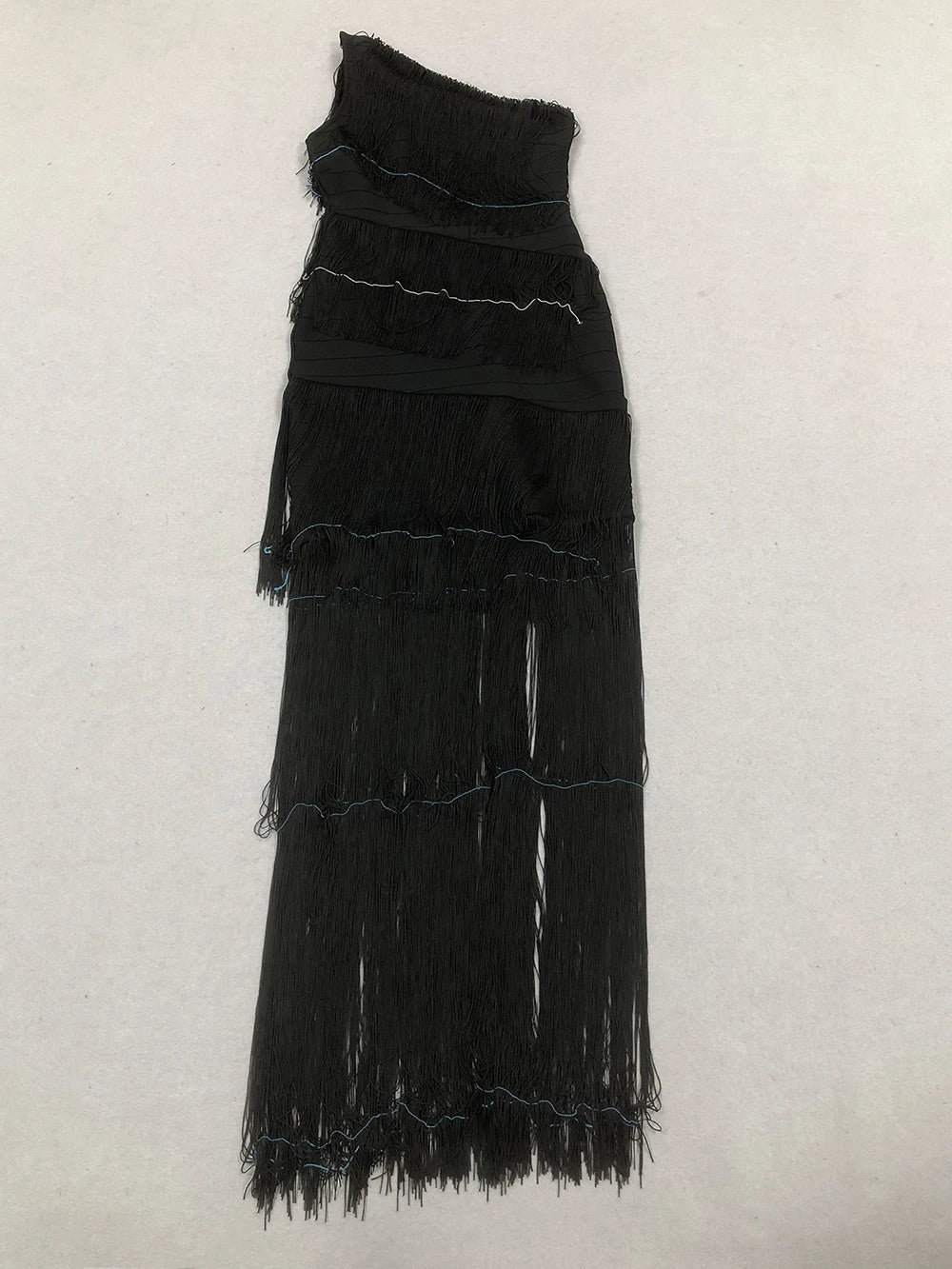 Women's One Shoulder Diagonal Collar Fringe Bandage Long Dress 2025 Summer Tassel Vacation Birthday Evening Night Club Vestidos