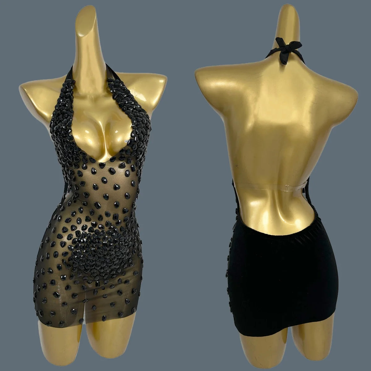 Sexy See Through Mesh Mini Dress Women Deep V Neck Backless Short Dress Club High-end Birthday Party Fancy Girls Outfit Baoshi