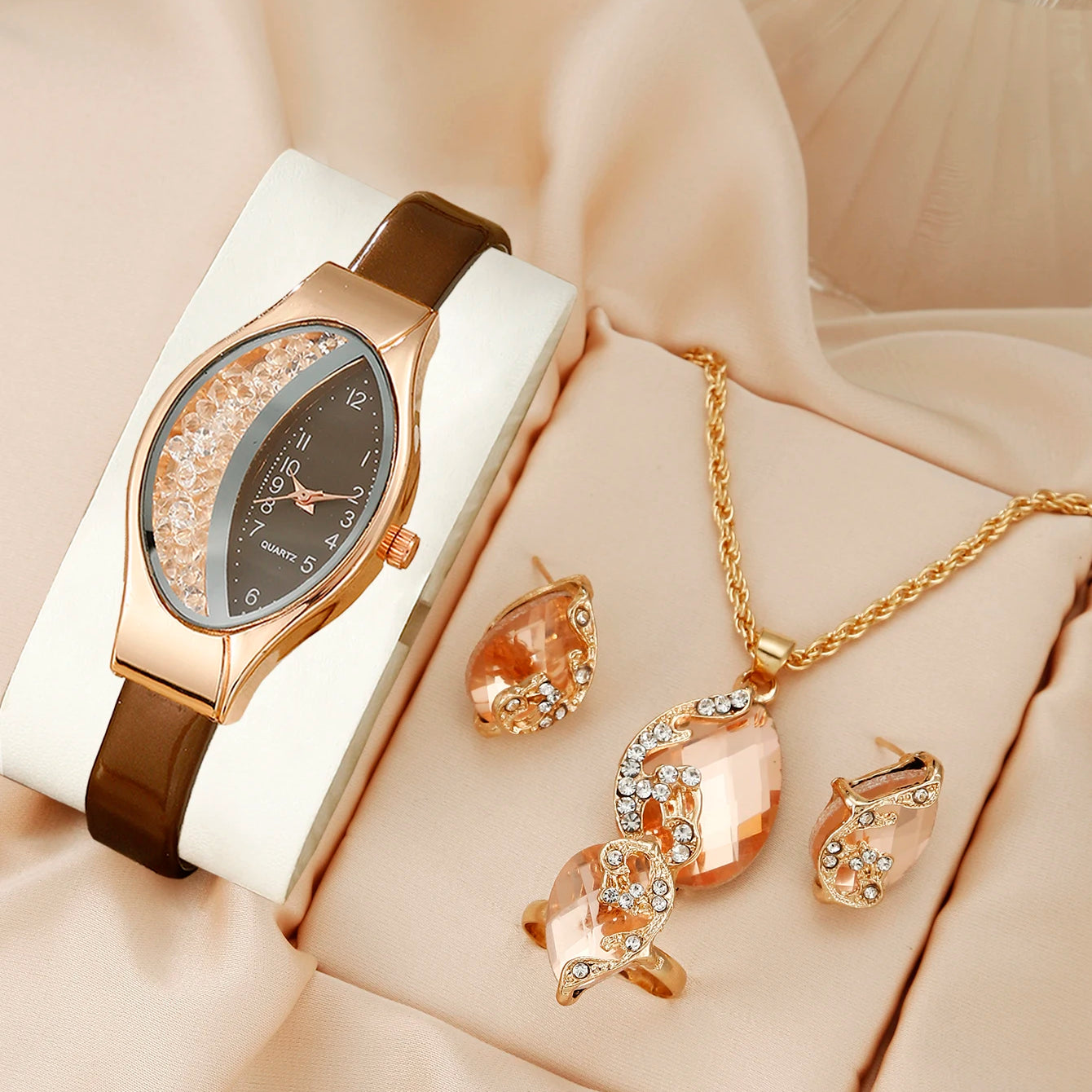 5pcs Set Watches Women Leather Band Ladies Watch Simple Casual Womens Analog WristWatch Bracelet Gift Montre Femme Coffee