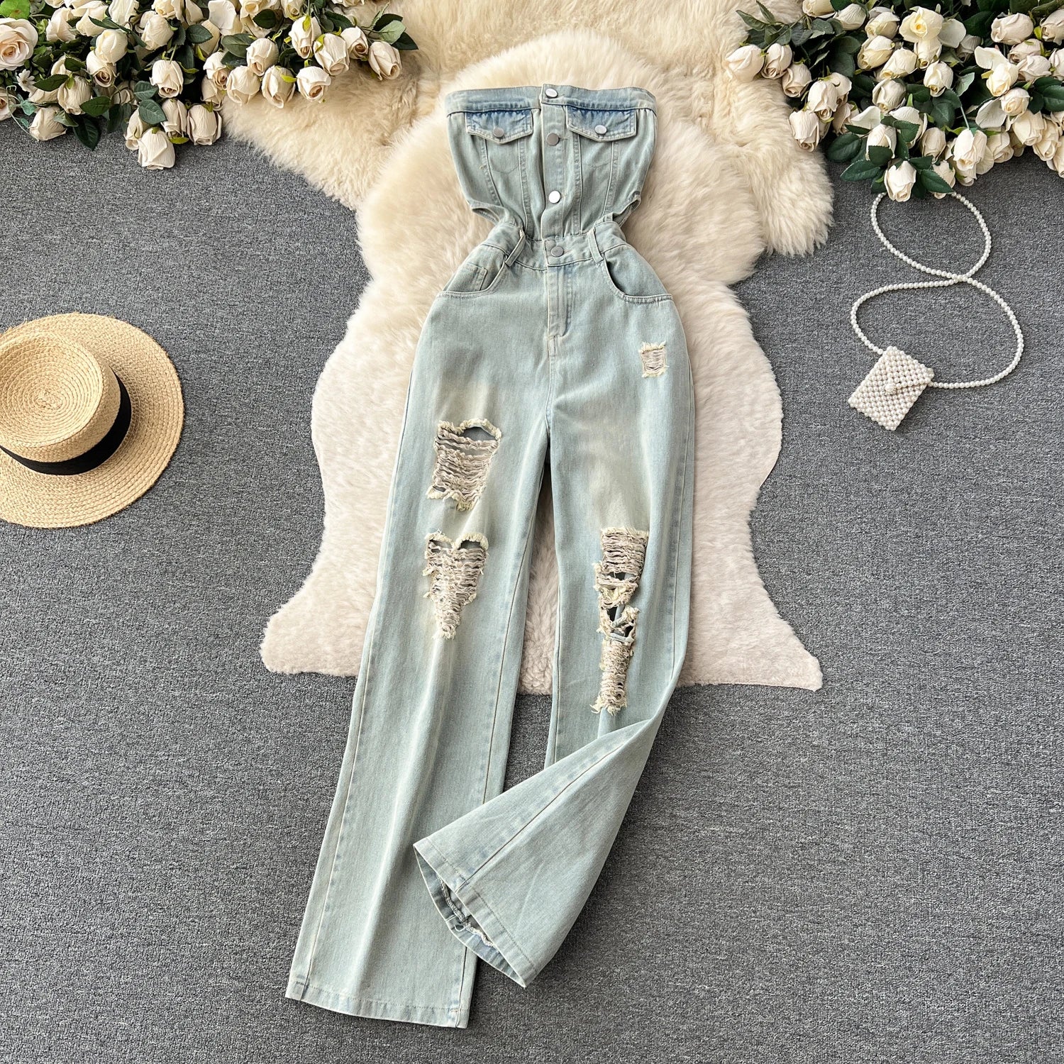 Hole Denim Jumpsuits Pure Desire Style Jumpsuit Woman Hollow Out Waist Women Pants 2025 Summer One Pieces Sexy Ropa Mujer