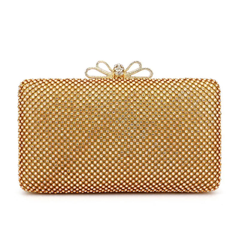 Rhinestones Women Bags Hollow Out Style Fashion Evening Bags Chain Shoulder Handbags Party Wedding Day Clutch Purse YM3211gold