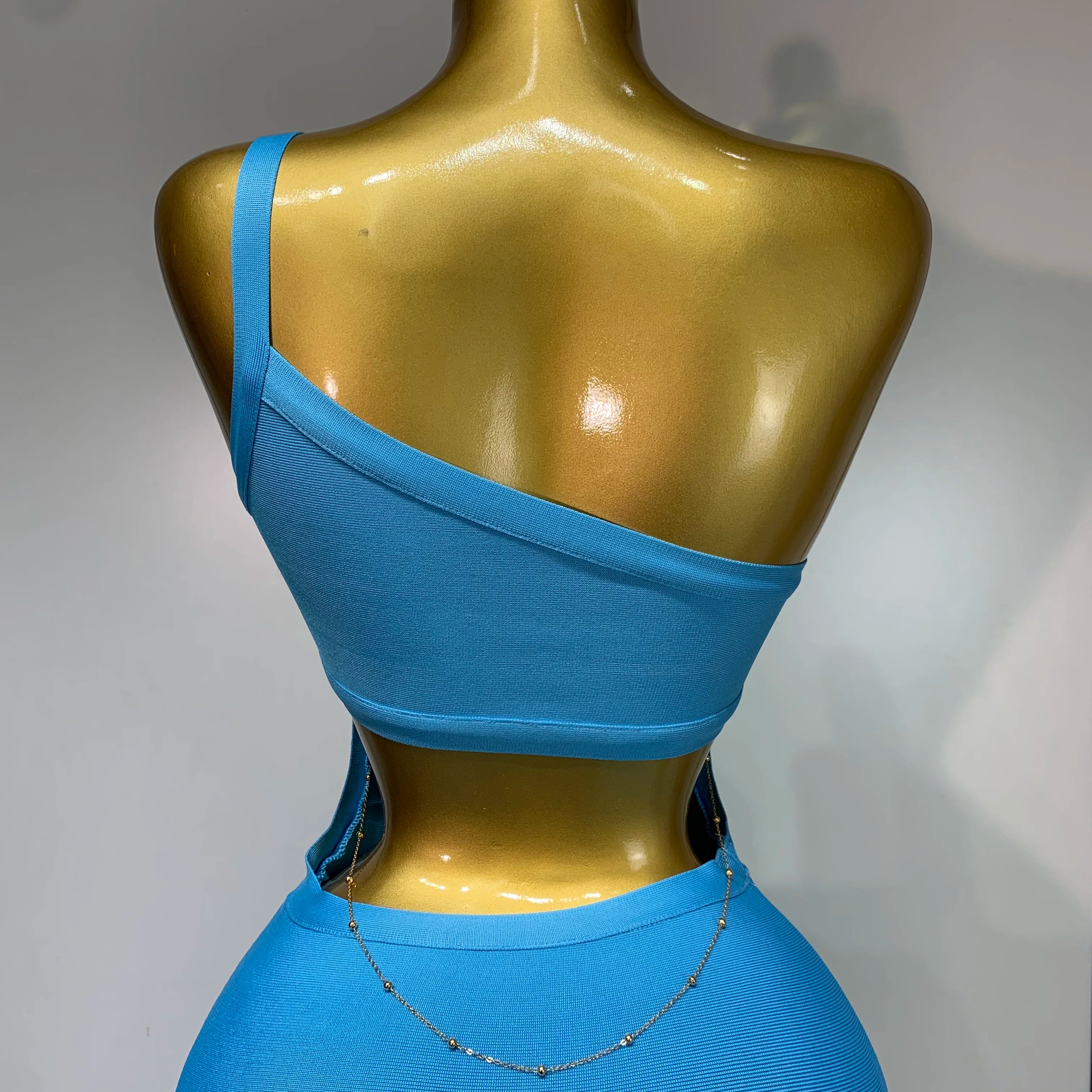 Luxury Birthday Dress Women Blue Bodycon Bandage Dress One Shoulder Sleeveless Backless Dress Cocktail Evening Party Vestidos