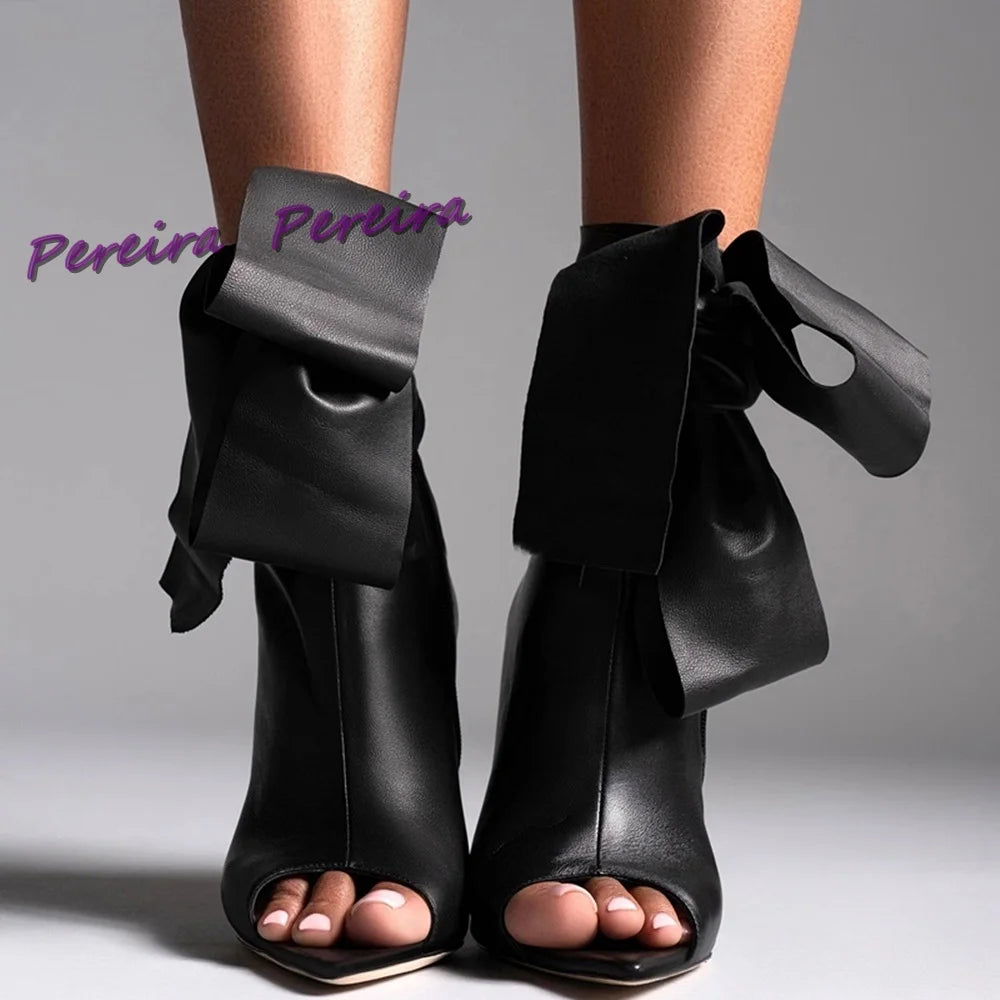 Black Knot Short Boots Concise Stiletto High Heels Side Zipper Women Shoes Soild Fashion Luxury Party Runway 2025 Autumn Shoe