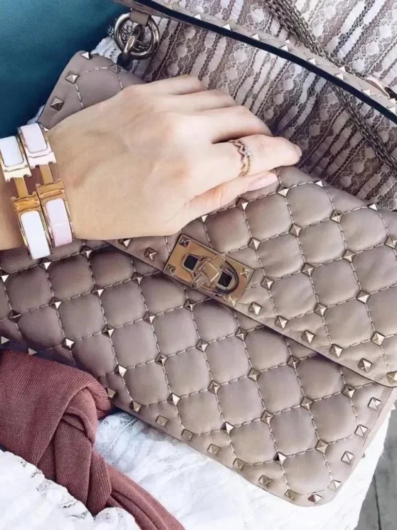 Fashion Women Sheepskin Leather Rivet Handbags Chain Bag Designer Shoulder Bags Luxury Woman Messenger Bags