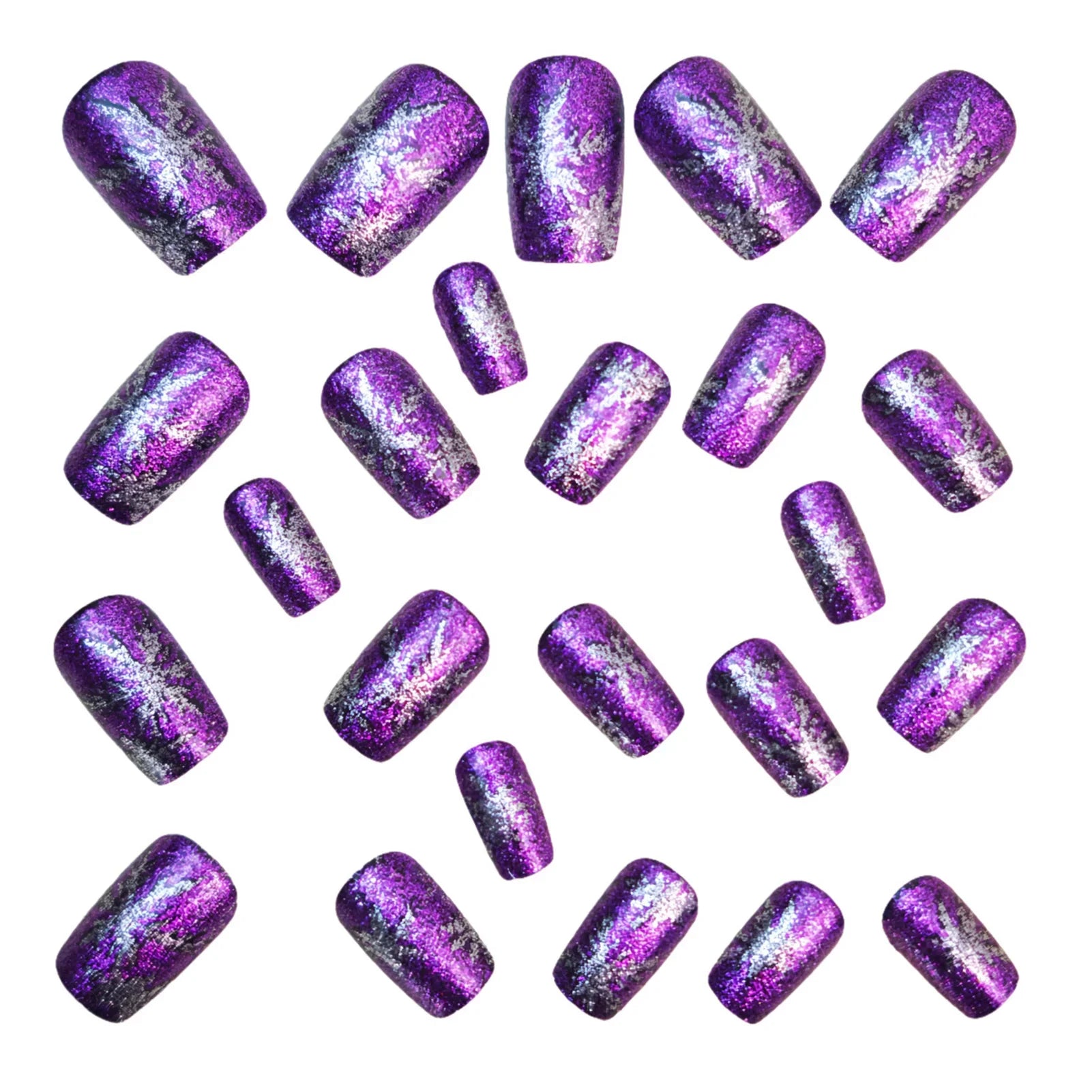 24Pcs Glossy Purple Fake Nails White Snowflake Printed Square Press On Nails Women Christmas Party False Nails DIY Manicure