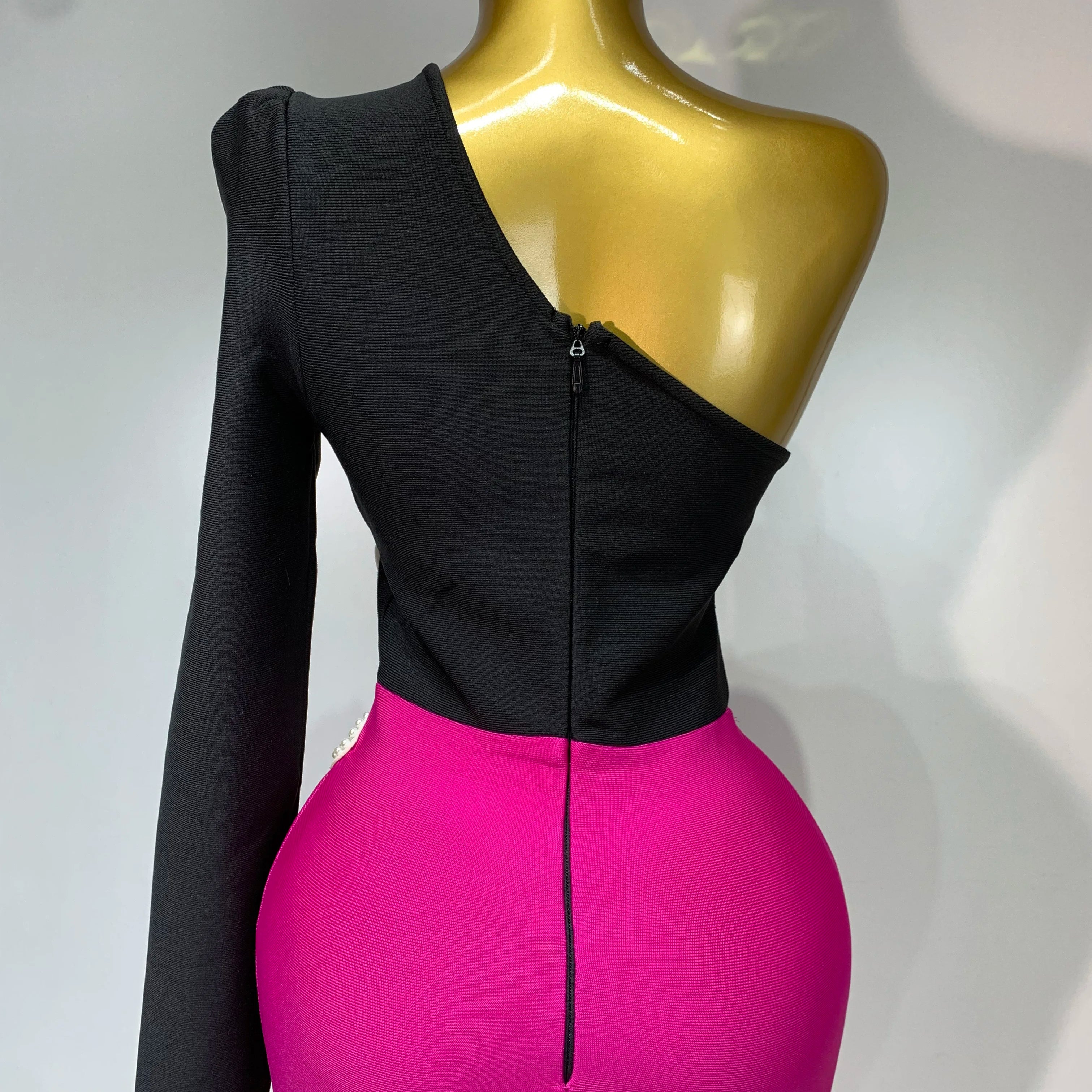 Women Sexy Single shoulder long sleeved Beading Bodycon Bandage Dress 2025 Celebrity Elegant Evening Luxury Dress Club Outfit