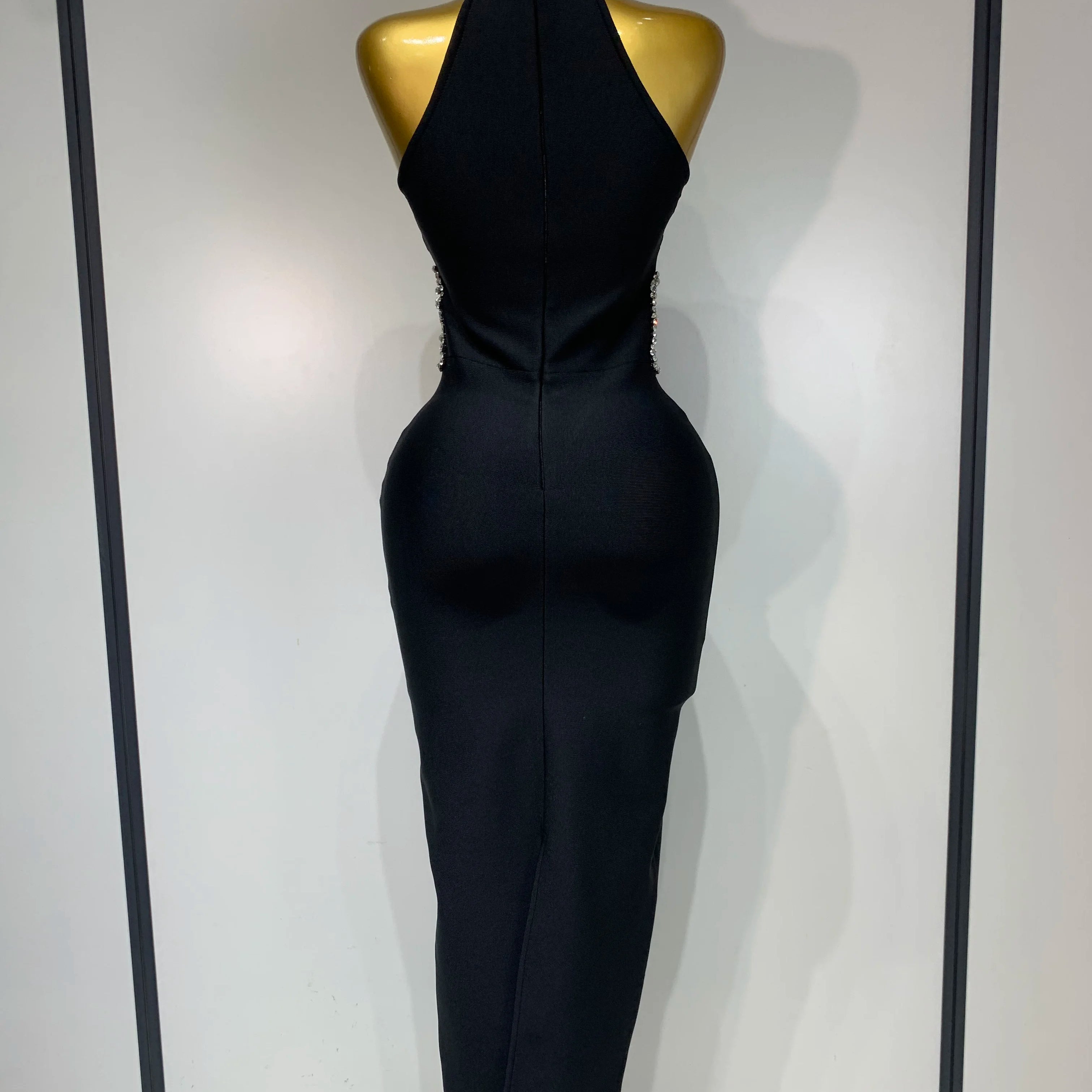 Women Sexy Rhinestone Black Sleeveless Mesh Patchwork New Arrival Stretch Bodycon Bandage Party Dresses Elegant Birthday Dress