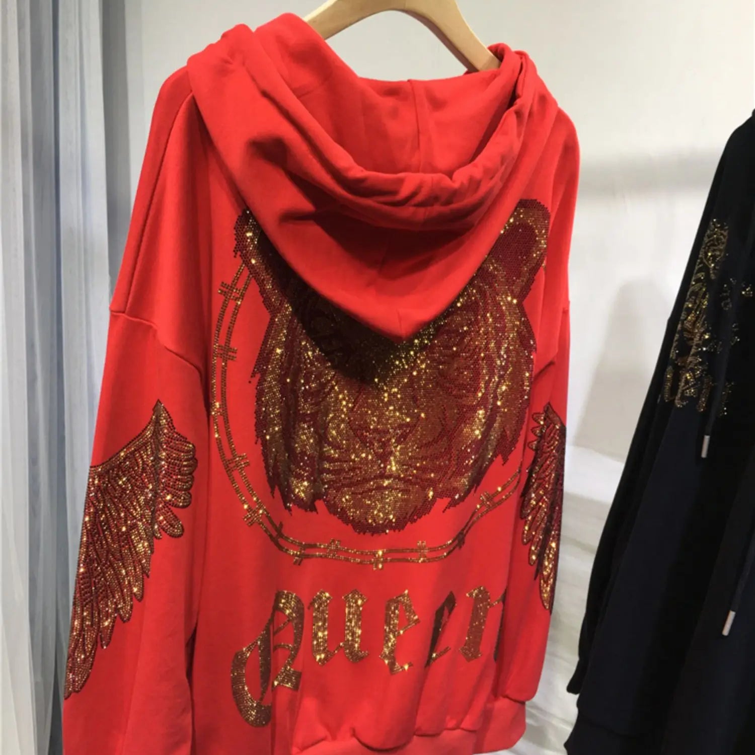 Plus Size Women Clothing Rhinestones Zip Up Hoodies & Sweatshirt Women Men Winter Autumn Luxury Brand Hoodie Woman Blouse