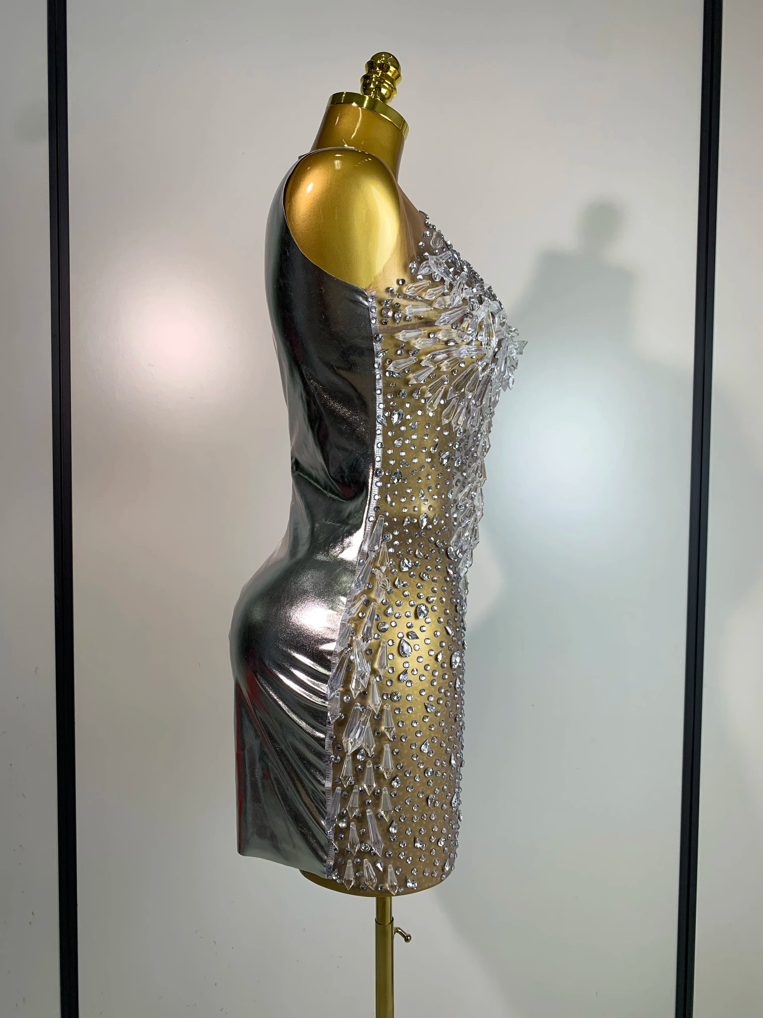 Stock Women Luxury Sexy Mesh Crystal Diamonds Mini Dress Birthday Party Costume Bar Nightclub Stage Performance Singer Outfit