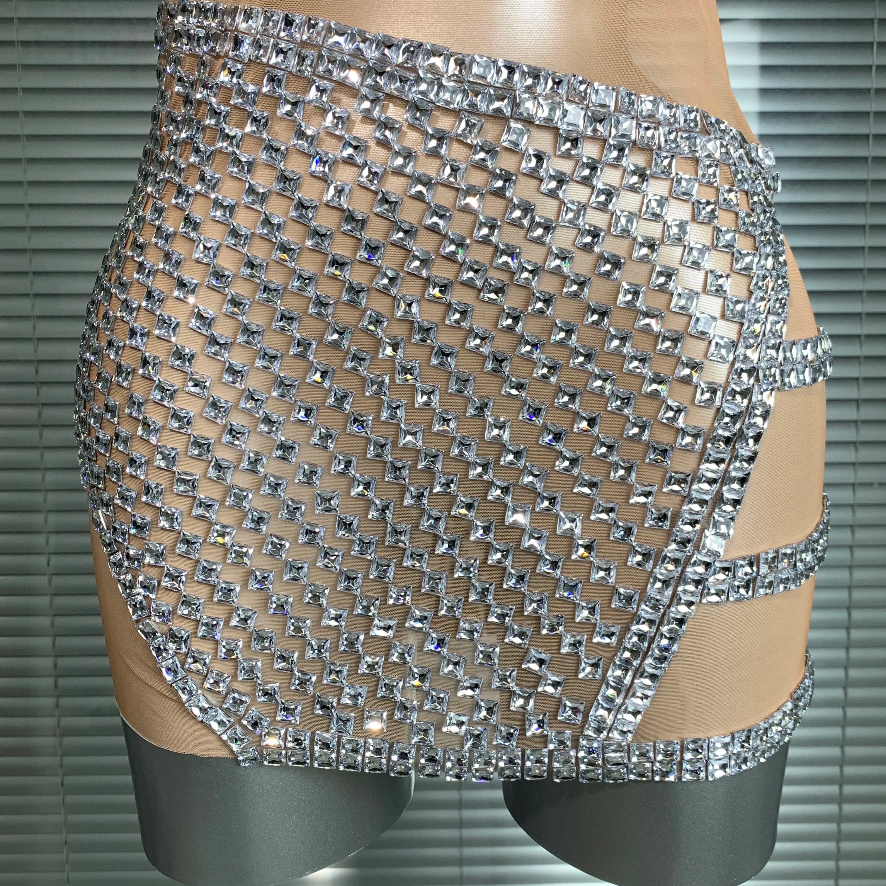 Celebrity New Women Sexy Mesh Sheer Crystal Stage Performance Costume Stage Dancer Singer Night Club Mini Party Dress
