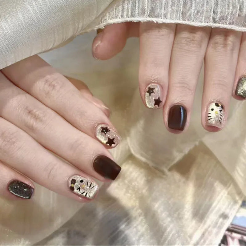 24pcs/30pcs/set fake nails for women cat eyes french nail tips purple red green brown color faux ongles press on false nail art