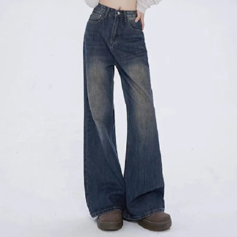 Autumn Winter New Women's High-waisted Jeans American Retro Wide Leg Denim Pants Ladies Fashion Versatile Y2k Baggy Jeans Woman