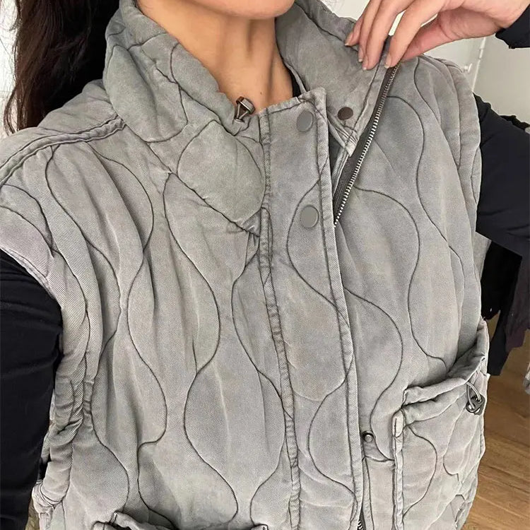 Autumn Winter Women Pocket Parkas Cotton Vest Jacket Zipper Sleeveless Female Padded Waistcoat